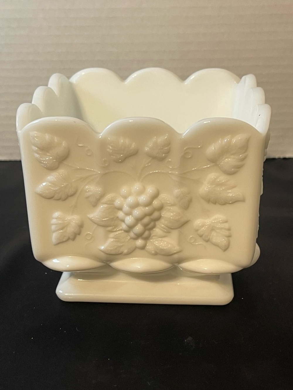 White Milk Glass Grape & Leaf Decorative Vase